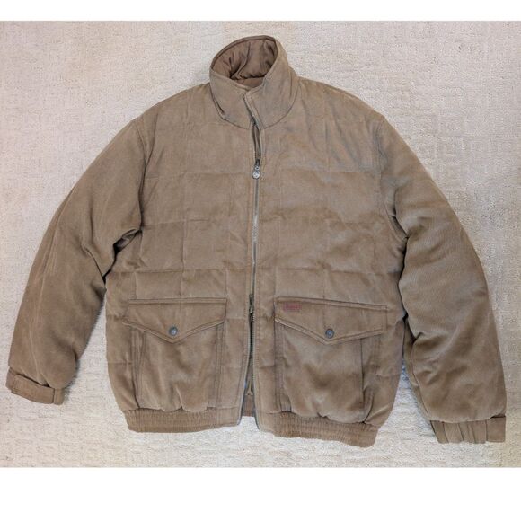 Outback Trading Company Jacket Mens XL Camel Tan Reversible Down Quilted - Picture 1 of 11